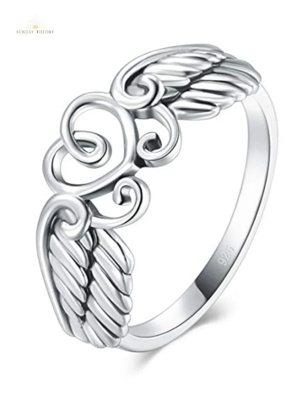 925 Sterling Silver Heart Angel Wings Ring High Polish Sizes 4-12